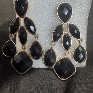 Western Cowgirl Elegant Whimsical Black gemstone  and Gold Drop Earrings